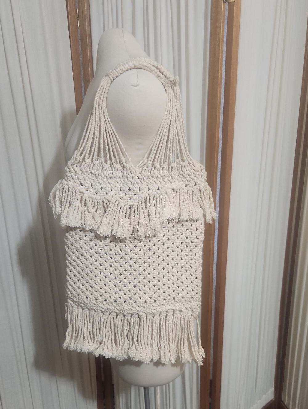 Macramé Fringe  Open Weave Tote Purse Bag Lagenlook Coastal Grandma Festival